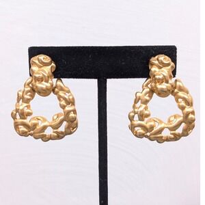 Vintage Anne Klein Gold Tone Textured Matte Earrings Pierced Chunky Statementr